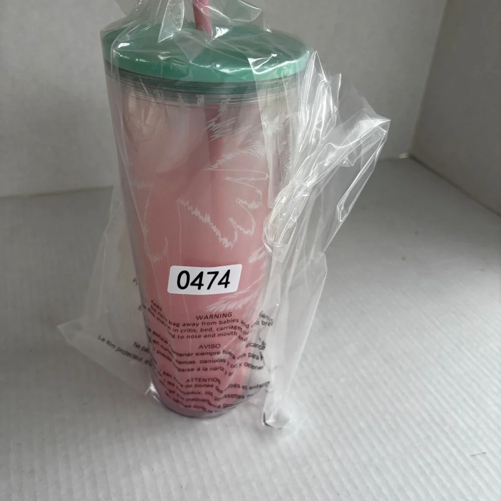 Starbucks Los Angeles Palm Tree Pink Iridescent Venti Tumbler‎ 24oz  Lid Straw